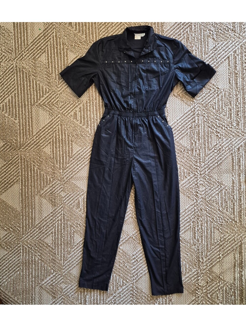 Vintage 80s Black Studded Utility Jumpsuit Coveralls Moto Punk